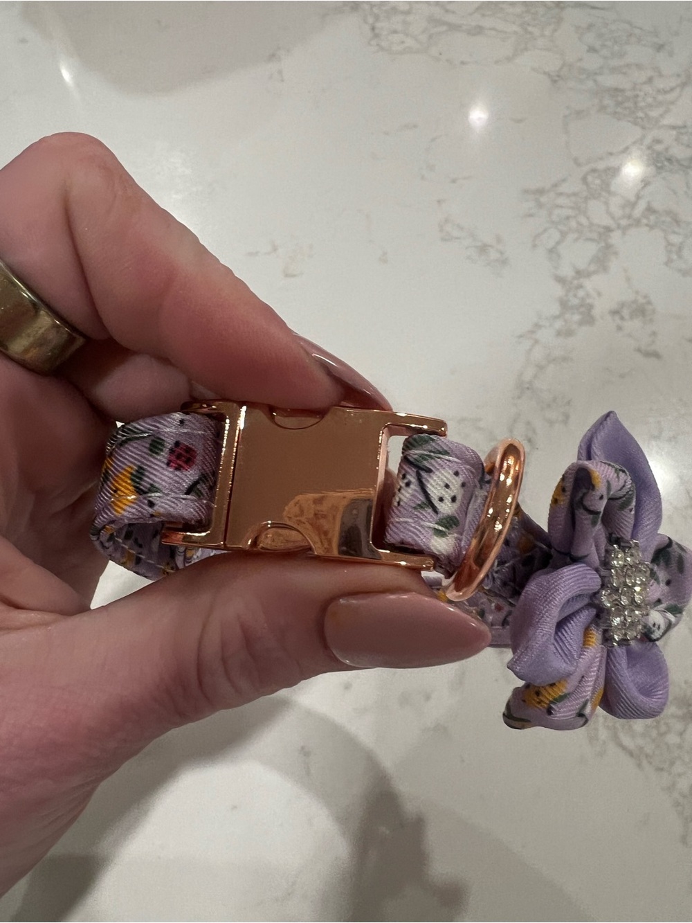 Floral Lavender Dog Collar with Rose Gold Hardware